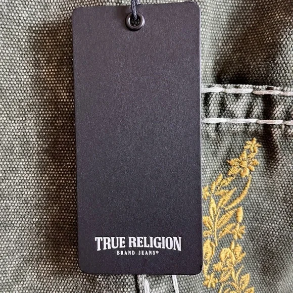 True Religion Olive Green Tote Bag with Gold Embroidery NWT - Picture 7 of 7